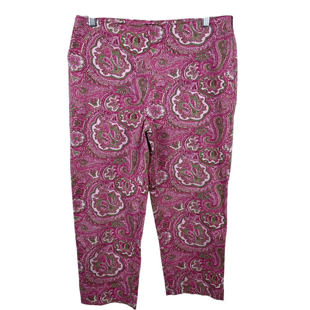 Talbots Women's Size 8 Paisley Print Classic Side Zip Pants Pink‎ Cotton Blend